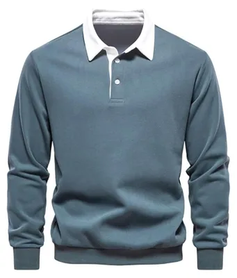 Productafbeelding van Elzusha - Heren Polo Shirt Lange Mouw Katoen Casual Effen Kleur