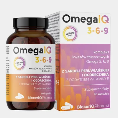 Zdjęcie produktu dla BioceriQ OmegaiQ 3-6-9 1200 mg 90 kaps. kompleks kwasów tłuszczowych Omega 3,6,9