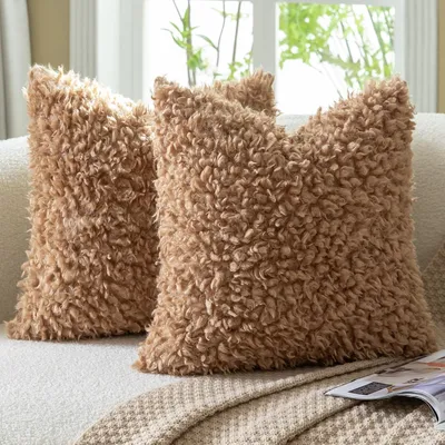 Immagine prodotto di Set di 2 federe 40x40 cm, color beige chiaro, in ecopelliccia bouclé, stile sherpa