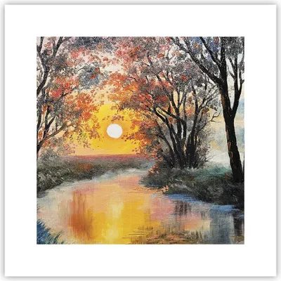 Produktbild von Poster - Poster ohne Rahmen - Fluss Sonne Bäume - 30x30 cm - Wand Bild - Wanddeko - Wandbilder - Kunstposter - Wandposter - Bilder - Kunstdruck - Wanddekoration - Wandbild - P2XAC30x30-4190