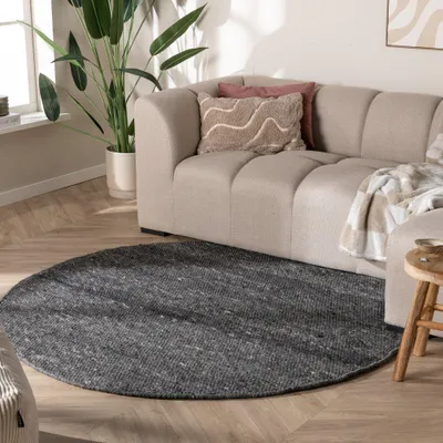 Produktbild von Volero - Wollteppich Rund - Feline Anthrazit Meliert - Ø 160 cm - Wohnzimmer, Esszimmer, Schlafzimmer - Klassik, Ländlich, Modern, Skandinavisch