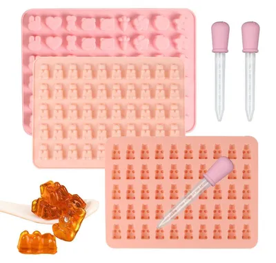 Produktbild von 3 Stück Silikonform Gummibärchen mit 3 Tropfern | Mini-Größe | Lebensmittelecht
