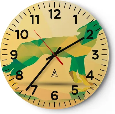 Produktbild von Wanduhr - Rund - Glasuhr - Wolf modern Grafik - 40x40cm - Schleichendes Uhrwerk - Lautlos - zum Aufhängen bereit - Dekoration Modern - Wanddekoration aus Glas - C4AR40x40-2809