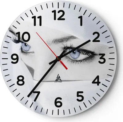 Produktbild von Wanduhr - Rund - Glasuhr - Schönheit Gesicht Mädchen Mode - 30x30cm - Schleichendes Uhrwerk - Lautlos - zum Aufhängen bereit - Dekoration Modern - Wanddekoration aus Glas - C4AR30x30-2159