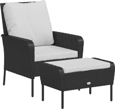 Produktbild von vidaXL Gartenstuhl mit Fußhocker Schwarz Poly Rattan