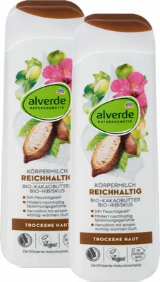 Produktbild von 2 x  alverde Naturkosmetik - Körpermilch - Bio-Kakaobutter & Bio-Hibiskus  (2 x 250 ml)