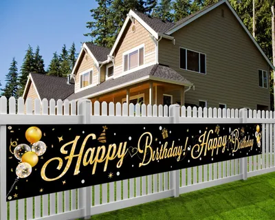 Productafbeelding van Verjaardagsbanner zwart-goud, 2,7 x 0,4 m, voor een 40e verjaardag, feestdecoratie