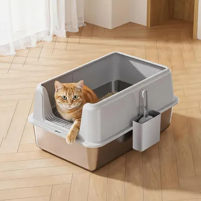 Image de Litière pour chat Garvee en acier inoxydable – de différentes tailles disponibles – étanche – facile à nettoyer