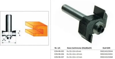 Produktbild von CONDOR HOLZFRÄSER FÜR NUTEN Fi=32 9,4 x 8mm 8mm SCHAFT MIT LAGER