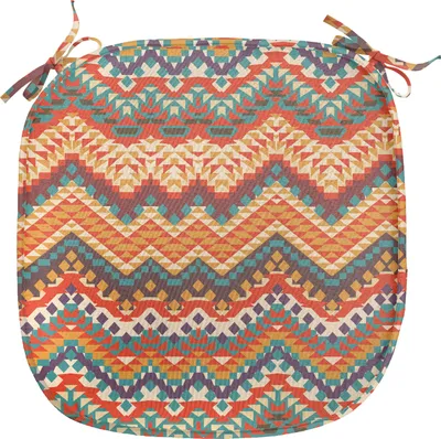 Produktbild von ABAKUHAUS Bunt Polster für Esszimmerstühle, Chevron-Zickzack, Dekoratives wasserfestes Kissen mit Riemen für Küchensitze, 40 cm x 40 cm, Mehrfarbig