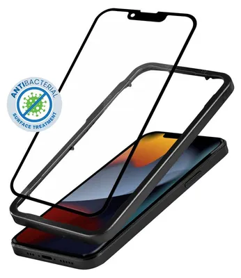 Immagine prodotto di Crong Vetro blindato 3D antibatterico - vetro temperato a superficie piena 9H per iPhone 14 Plus / iPhone 13 Pro Max + telaio di montaggio