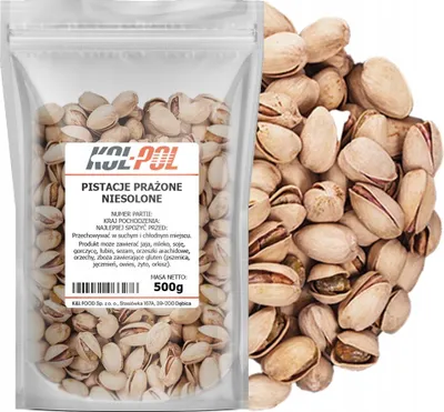 Zdjęcie produktu dla PISTACJE PRAŻONE NIESOLONE 500g Naturalne bez soli wysoka jakość Kol-Pol