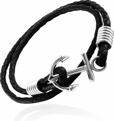 Produktbild von Leder-Armband Anker-Armband geflochten Rindsleder schwarz Edelstahl Herren Damen Autiga®