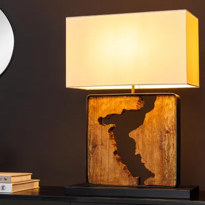 Produktbild von riess-ambiente Tischlampe DESIGNED BY NATURE 60cm natur schwarz weiß massives Regenbaumholz rechteckig