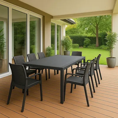 Immagine prodotto di Dmora set Salotto da Esterno Arret Nero Antracite, 8 Posti Impermeabile, Lavabile, 100% Riciclabile  Italy