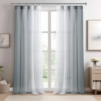 Zdjęcie produktu dla Firanki z woalu 245 x 140 cm, zestaw 2 sztuk, szare, przezroczyste, do salonu