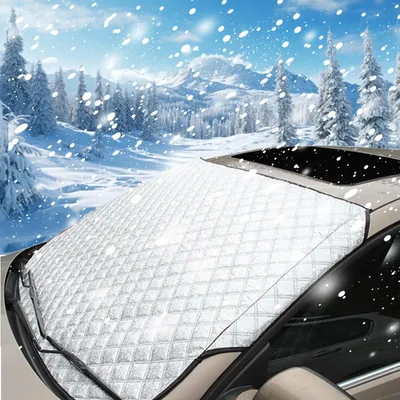 Zdjęcie produktu dla Osłona na przednią szybę o wymiarach 147 x 100 cm, przeznaczona do samochodów i SUV-ów, chroniąca przed mrozem i słońcem, składana