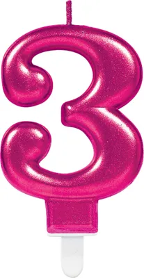 Produktbild von Amscan 9901785 - Zahlenkerze 3, Höhe 9,3 cm, Sparkling Celebrations, Tortenkerze, Kuchenkerze, Geburtstag, Dekoration