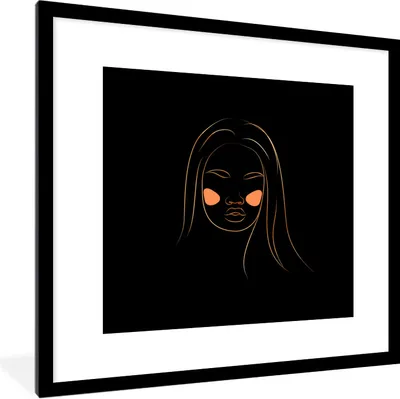 Produktbild von MuchoWow® Gerahmtes Poster Frau - Gold - Rosa - Strichzeichnung 40x40 cm - Poster mit Schwarzem Bilderrahmen Wandposter Rahmen Foto Bilder - Poster - Plakat im Rahmen