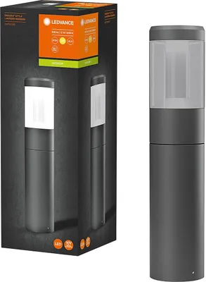 The image shows the packaging of a LEDVANCE Endura Style LED Stehleuchte, with the product itself also visible.