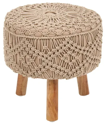 Produktbild von BELIANI Hocker Dunkelbeige aus Baumwolle 40 x 40 cm Rund Makramee Muster Geflochten Boho Stil Fußhocker für Wohnzimmer Kinderzimmer Flur