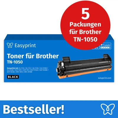 Produktbild von Easyprint Toner für Brother TN1050, Kompatibel mit Brother DCP 1510, HL 1110, MFC 1810, u.v.m., 5 Stück