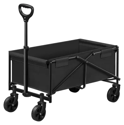 Image de Chariot pliable - Chariot de transport - Poignée réglable - Capacité de charge : 80 kg - Idéal pour le jardin, la plage et les courses - Noir