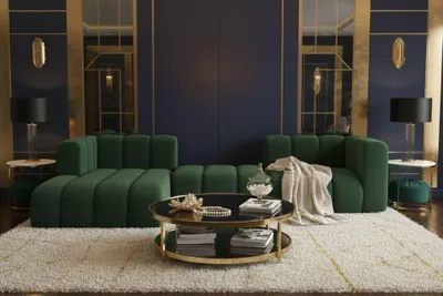 Image de Canapé d'angle   en L Grand L 319 cm, tissu velours Salvador, vert, gauche