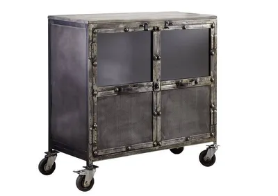 Image de MASSIVMOEBEL24 | Buffet 90x40 Manguier laqué Gris HEAVY INDUSTRY #114