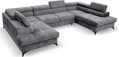 Produktbild von MargaretHadas24 Ecksofa U Form Palermo mit Schlaffunktion, Bettzeugablage 345x202cm Big Sofa Couch, Verstellbare Kopfstützen Sofa XXL, 5 Sitzer, grau