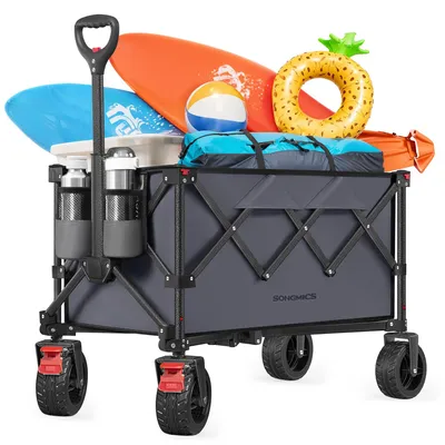 Obrázok produktu pre SONGMICS, ručný vozík, skladací, s rukoväťou, objem 150 litrov, nosnosť do 150 kg – farba: šedá