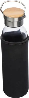 Produktbild von Flasche aus Glas mit Neoprenüberzug / 600ml / Neoprenfarbe: schwarz