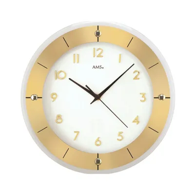 Produktbild von AMS W9450 Wanduhr mit facettiertem Mineralglas und messinglackiertem Aluminium