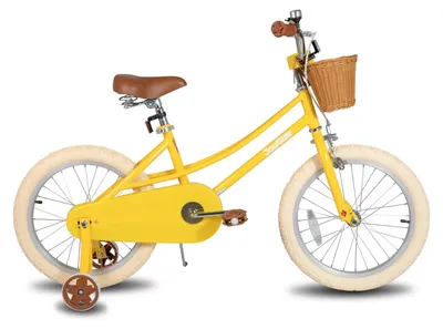 Immagine prodotto di Bicicletta per bambini - Bicicletta da bambina - 45 cm (18 pollici) - Con rotelle - Con cestino - Telaio in metallo - Gialla