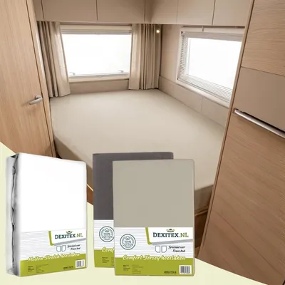 Produktbild von Spannbettlaken Wohnmobil 3er Set, 2 Spannbettlaken Sand + Antrazit, 1 Molton Matratzenschoner, für Wohnwagen
