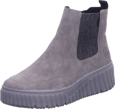 A single gray Chelsea boot is shown against a white background.