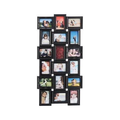 Produktbild von Relaxdays Bilderrahmen Collagen, 18 Bilder, 10x15, Hoch- & Querformat, antik, Wand Fotocollage HxB 104 x 54 cm, schwarz
