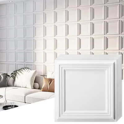 Image de Panneau mural 3D - Blanc - 30 x 30 cm - 33 pièces - PVC - Surface texturée - Pour salon et chambre