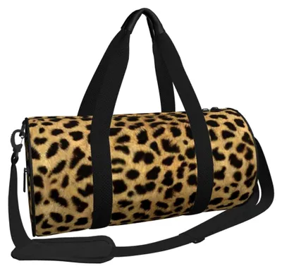 Produktbild von Sporttasche mit Leopardenmuster und Schuhfach, wasserdichte Sporttasche, tragbare Reisetasche, Wochenendtasche für Männer und Frauen, Schwarz, Einheitsgröße