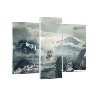 Produktbild von Bilder auf glas - 3 Teile - Sturm Berge Segelschiff - 130x100cm - Glasbilder - Wandbilder - Bilder - zum Aufhängen bereit - Wanddekoration aus Glas - Glas Bilder - Wandbild auf Glas - GCB130x100-4208