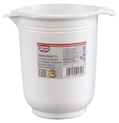 Productafbeelding van Dr. Oetker mengkom, 1 liter, kom met antislipbodem van rubber, garandeert een druppelvrij uitgietpunt, mengkom van slagvast kunststof (kleur: wit) - vaatwasmachinebestendig