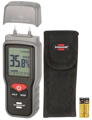 Produktbild von Feuchtemessgerät FM-01 (Feuchtemessgerät für Holz oder Baumaterialien, Holzfeuchtemessgerät mit LCD-Display, Haltefunktion und automatischer Abschaltung)