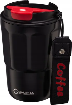 Produktbild von Thermobecher, Flasche, Kaffee, 350 ml, Edelstahl 18/10, schwarz mit rotem Akzent