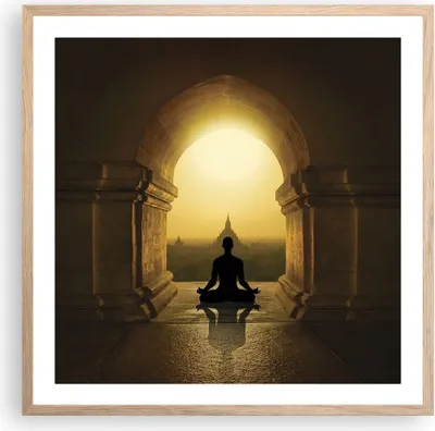 Produktbild von Gerahmtes Poster - Rahmen in heller Eiche - Meditation Tempel Schatten - 60x60 cm - Wand Bild - Wanddeko - Wandbilder - Kunstposter - Wandposter - Bilderrahmen - Bilder - Kunstdruck - P2NAC60x60-4474