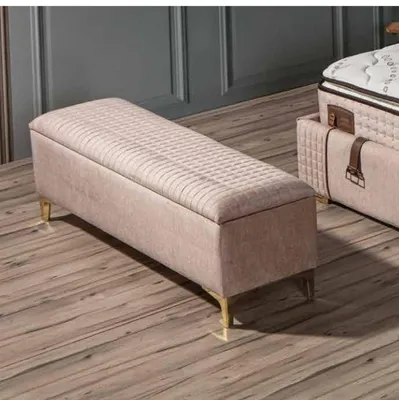 Produktbild von Elegantes Bett mit Matratze in Beige aus Textil und Edelstahl