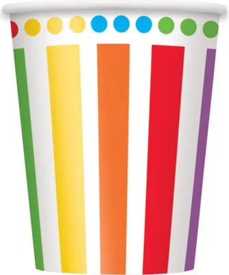 Produktbild von 8 Pappbecher Geburtstag mit Streifen und Punkten - Einheitsgröße