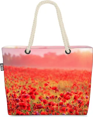 Produktbild von VOID Mohnblumen Mohnblumenfeld Strandtasche Shopper 58x38x16cm 23L XXL Einkaufstasche Tasche Reisetasche Beach Bag