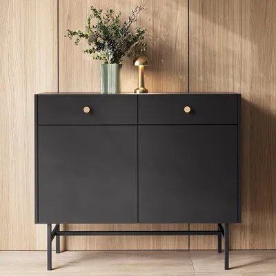 Produktbild von BEAUTYSOFA | Kommode DALIA mit 2 Schubladen und 2 Türen, Stilvoller Stauraum für Wohnzimmer, Schlafzimmer & Büro, Moderne Kommode in Schwarz