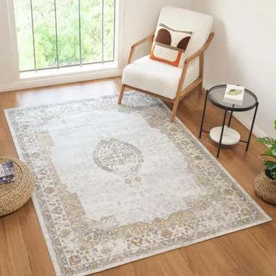 Maschinenwaschbarer Teppich, 160x213 cm, creme/braun/grau