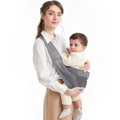 Obrázek produktu pro Šátek na nošení dětí, Mumgaroo nosítko pro novorozence od narození, On the Go Multifunctional, pro děti od 0 do 36 měsíců, batolata do 15 kg (šedý)